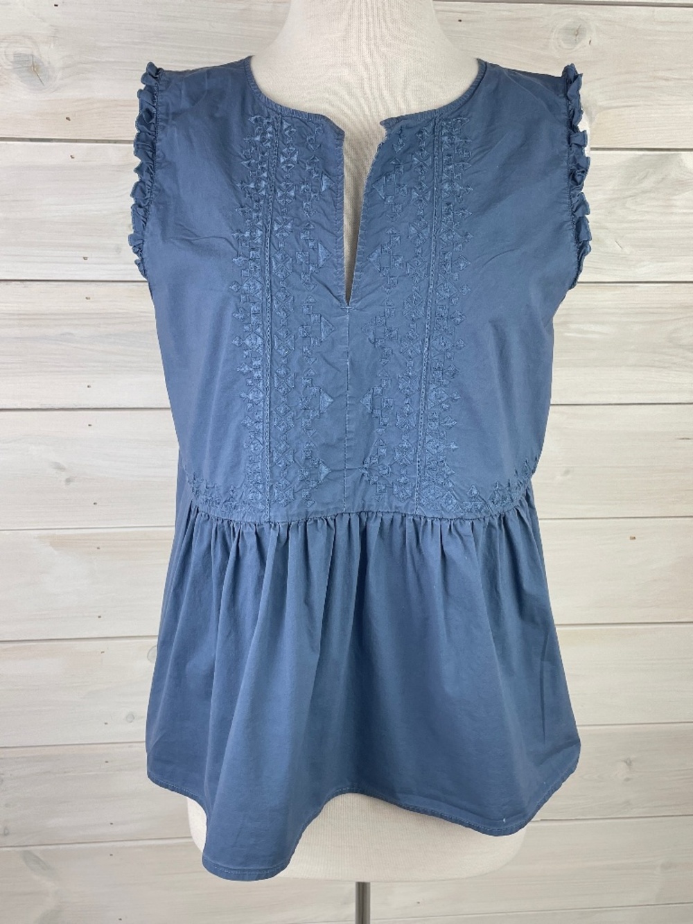 Ann Taylor Blue Sleeveless Boho Baby Doll Peasant Blouse